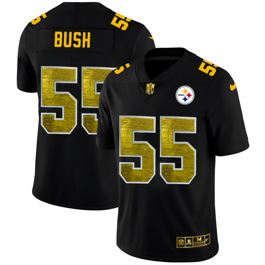 Personalized Pittsburgh Steelers #55 Devin Bush Men’s Black Golden Sequin Limited NFL Jersey