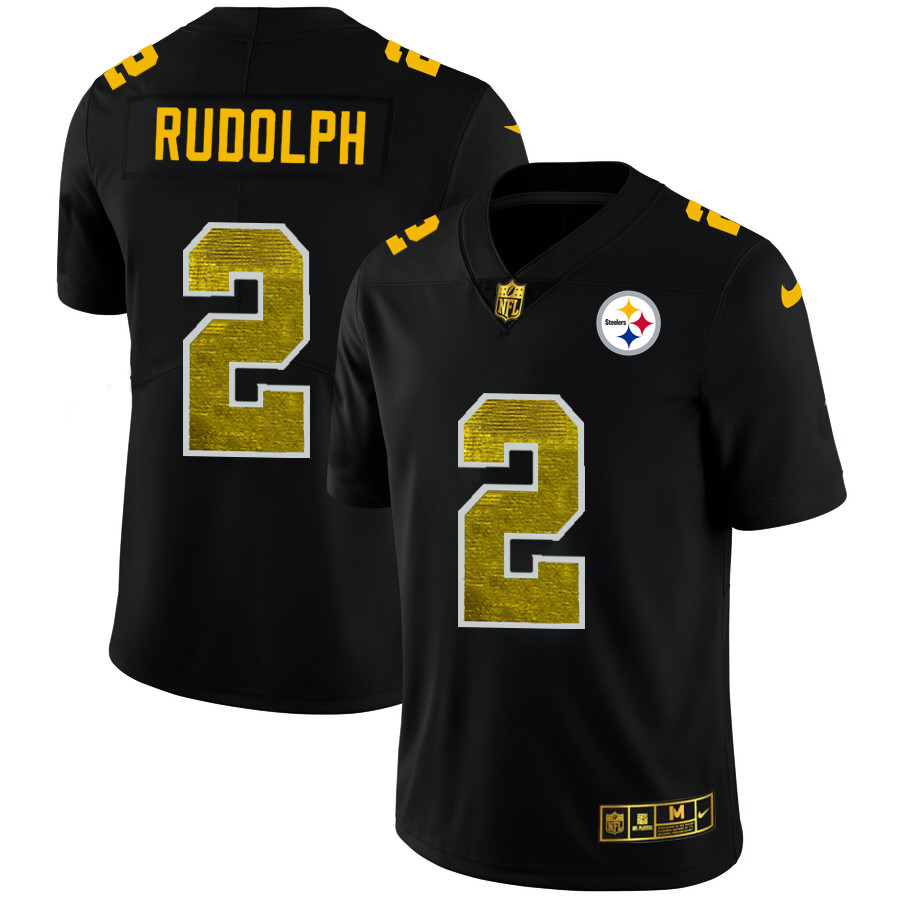 Personalized Pittsburgh Steelers #2 Mason Rudolph Men’s Black Golden Sequin Limited NFL Jersey