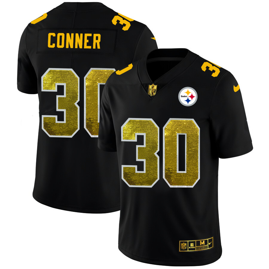 Personalized Pittsburgh Steelers #30 James Conner Men’s Black Golden Sequin Limited NFL Jersey