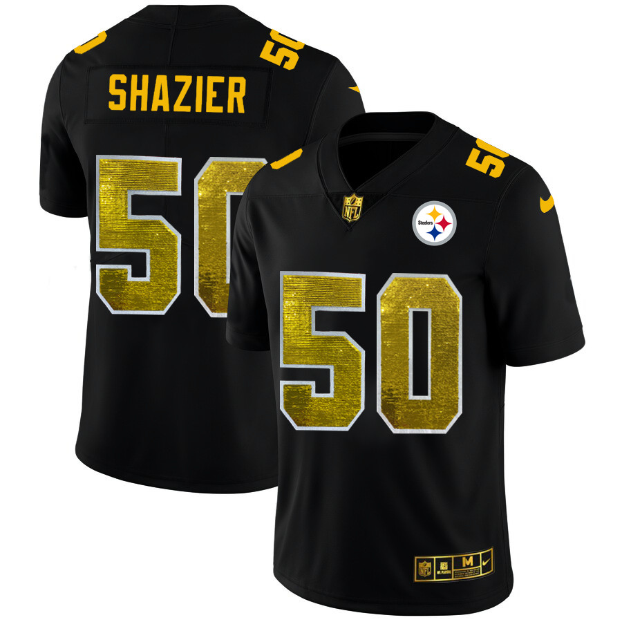 Personalized Pittsburgh Steelers #50 Ryan Shazier Men’s Black Golden Sequin Limited NFL Jersey