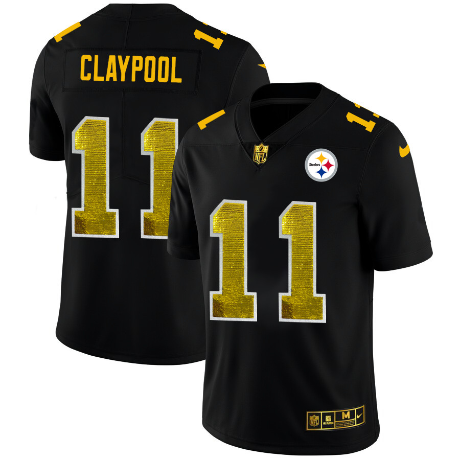 Personalized Pittsburgh Steelers #11 Chase Claypool Men’s Black Golden Sequin Limited NFL Jersey