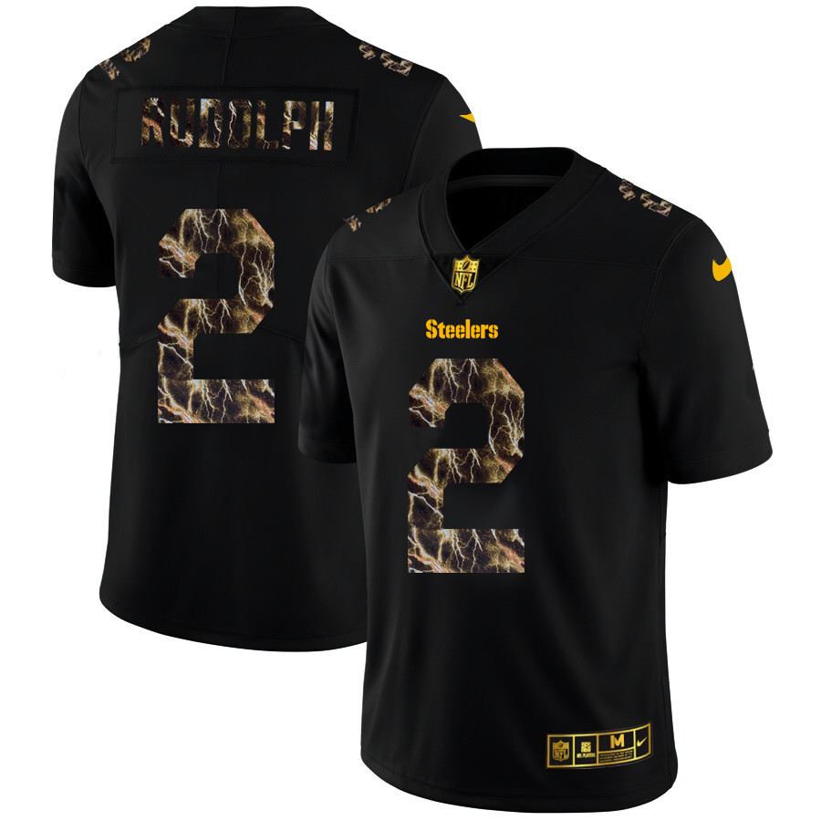 Personalized Pittsburgh Steelers #2 Mason Rudolph Men’s Black Flocked Lightning Limited NFL Jersey