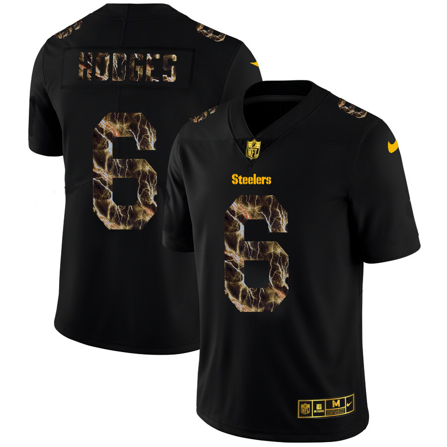 Personalized Pittsburgh Steelers #6 Devlin Hodges Men’s Black Flocked Lightning Limited NFL Jersey