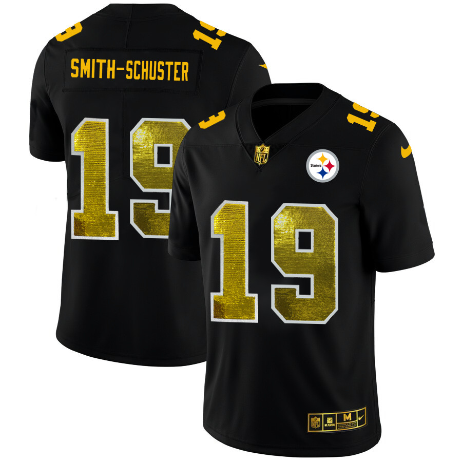 Personalized Pittsburgh Steelers #19 JuJu Smith-Schuster Men’s Black Golden Sequin Limited NFL Jersey