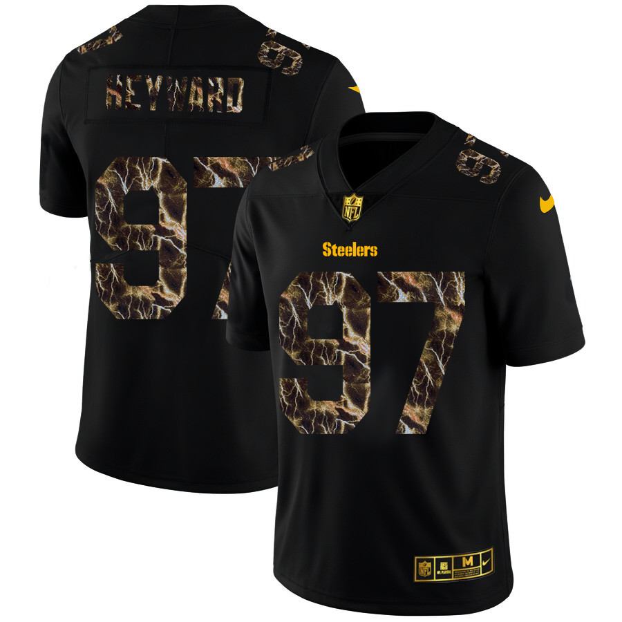 Personalized Pittsburgh Steelers #97 Cameron Heyward Men’s Black Flocked Lightning Limited NFL Jersey
