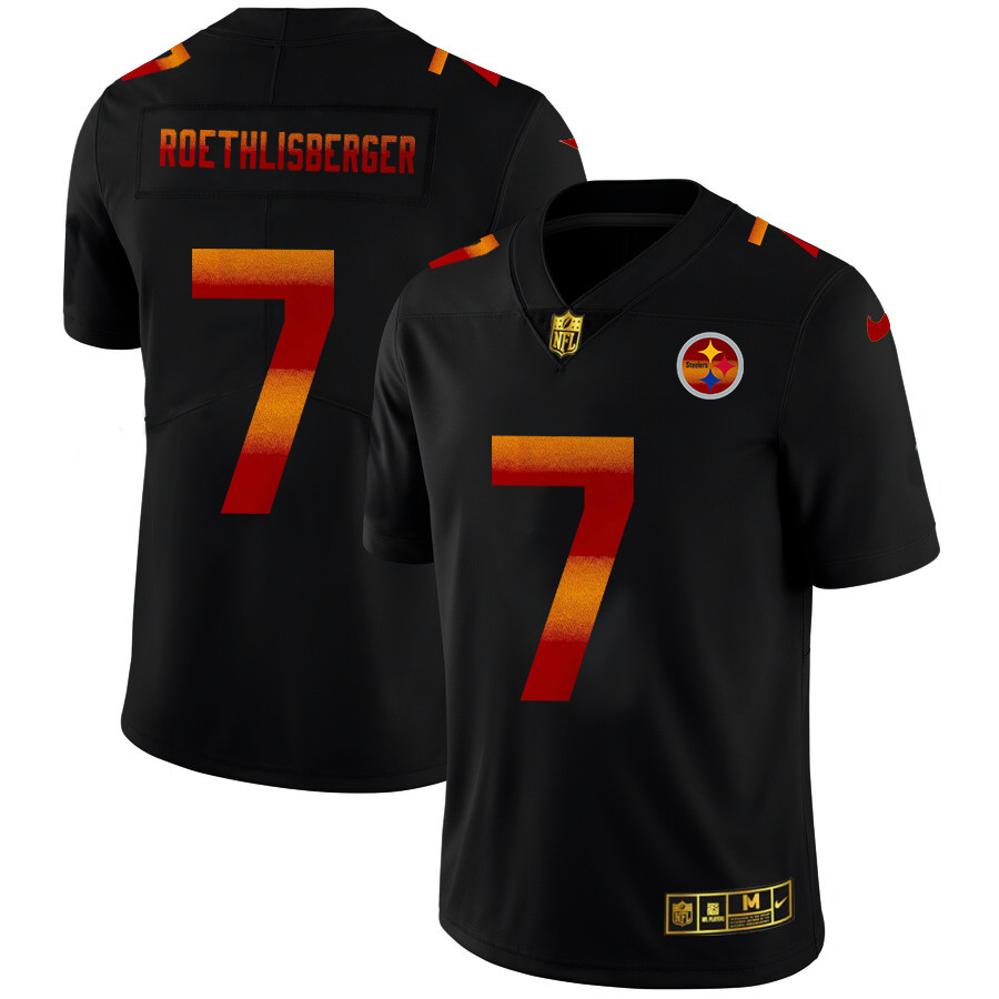 Personalized Pittsburgh Steelers #7 Ben Roethlisberger Men’s Black Red Orange Stripe Limited NFL Jersey