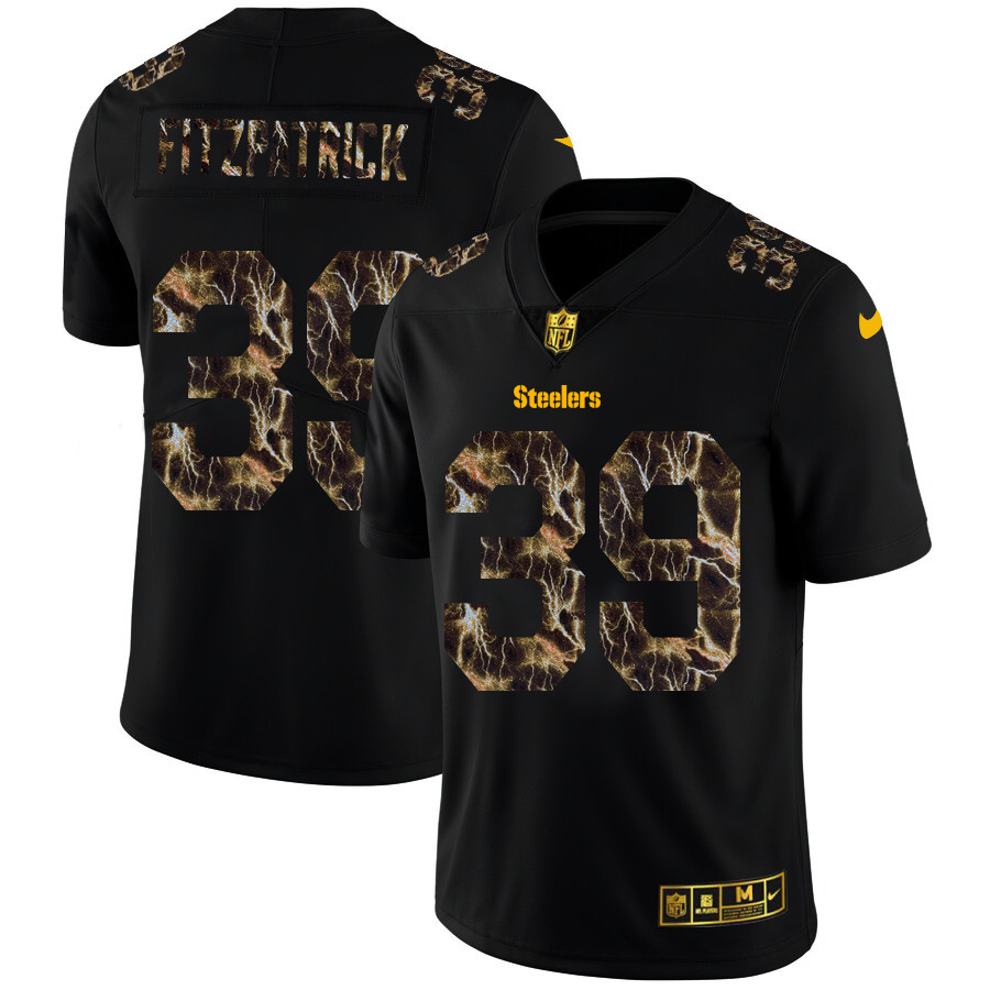 Personalized Pittsburgh Steelers #39 Minkah Fitzpatrick Men’s Black Flocked Lightning Limited NFL Jersey