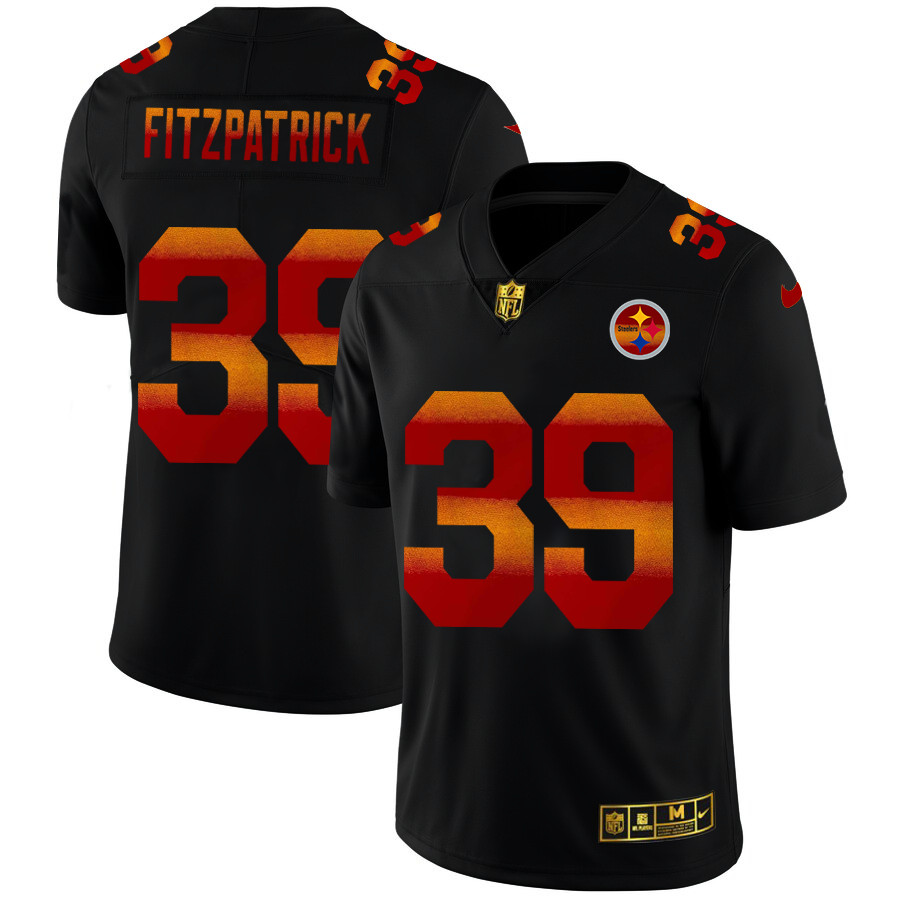 Personalized Pittsburgh Steelers #39 Minkah Fitzpatrick Men’s Black Red Orange Stripe Limited NFL Jersey