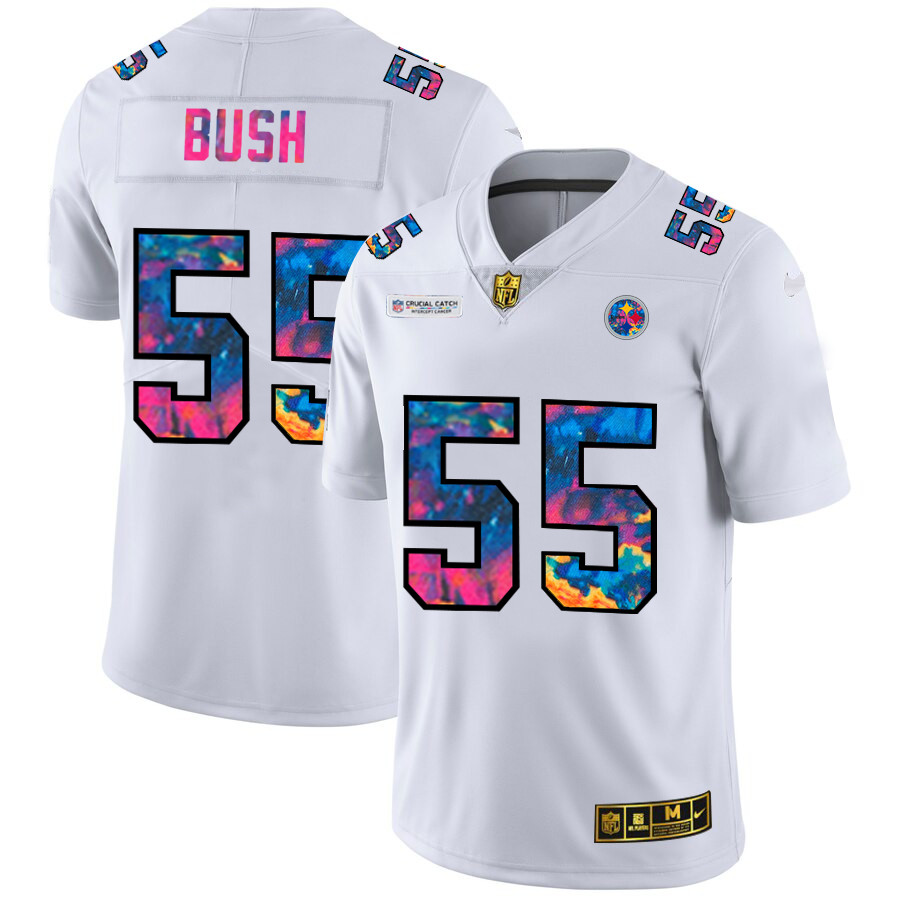 Personalized Pittsburgh Steelers #55 Devin Bush Men’s White Multi-Color 2020 NFL Crucial Catch Limited NFL Jersey