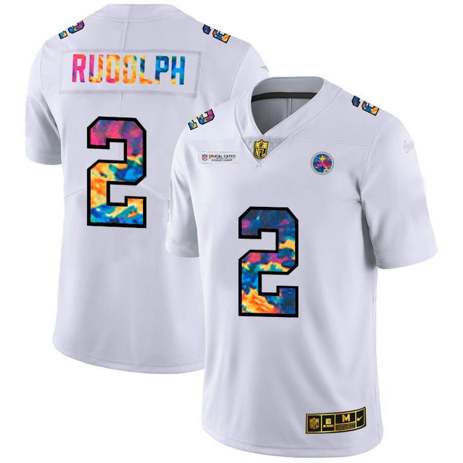 Personalized Pittsburgh Steelers #2 Mason Rudolph Men’s White Multi-Color 2020 NFL Crucial Catch Limited NFL Jersey