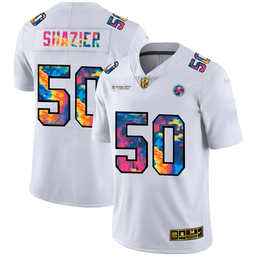 Personalized Pittsburgh Steelers #50 Ryan Shazier Men’s White Multi-Color 2020 NFL Crucial Catch Limited NFL Jersey