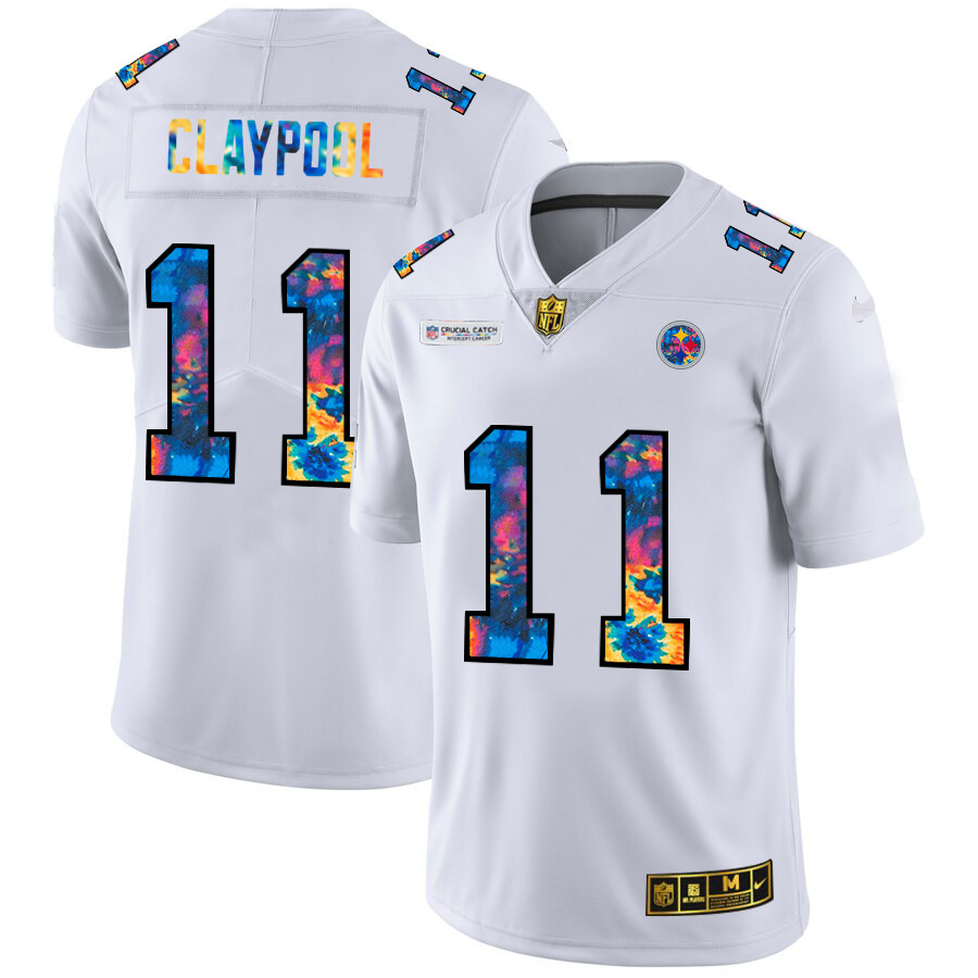 Personalized Pittsburgh Steelers #11 Chase Claypool Men’s White Multi-Color 2020 NFL Crucial Catch Limited NFL Jersey
