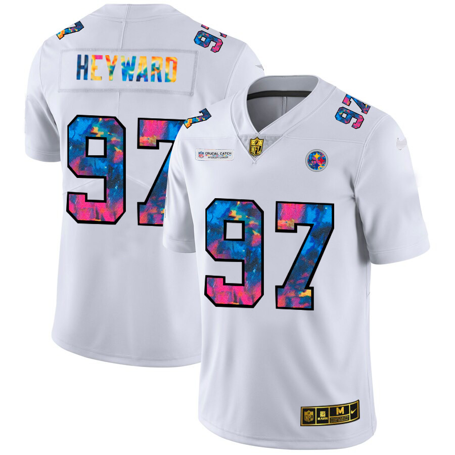 Personalized Pittsburgh Steelers #97 Cameron Heyward Men’s White Multi-Color 2020 NFL Crucial Catch Limited NFL Jersey