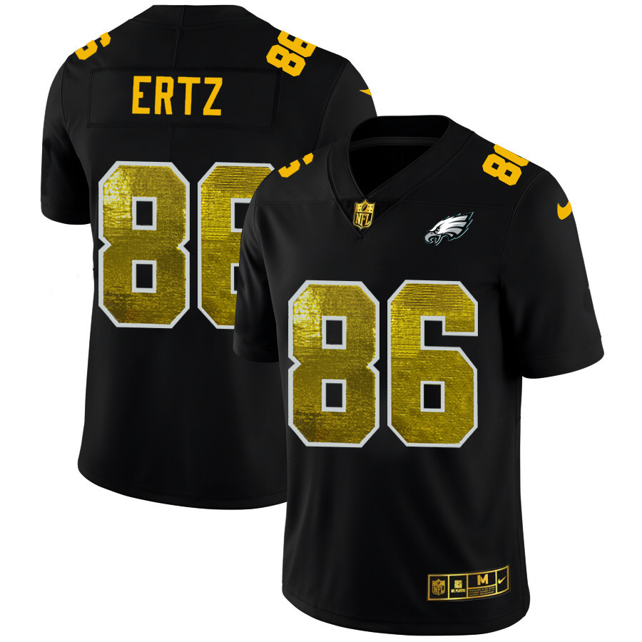 Personalized Philadelphia Eagles #86 Zach Ertz Men’s Black Golden Sequin Limited NFL Jersey