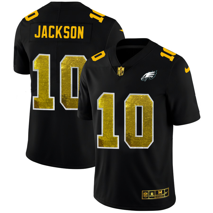 Personalized Philadelphia Eagles #10 Desean Jackson Men’s Black Golden Sequin Limited NFL Jersey