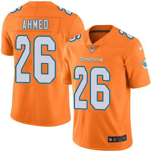 Personalized Dolphins #26 Salvon Ahmed Orange Men’s Stitched NFL Limited Rush Jersey