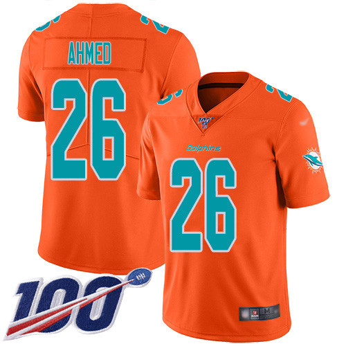 Personalized Dolphins #26 Salvon Ahmed Orange Men’s Stitched NFL Limited Inverted Legend 100th Season Jersey
