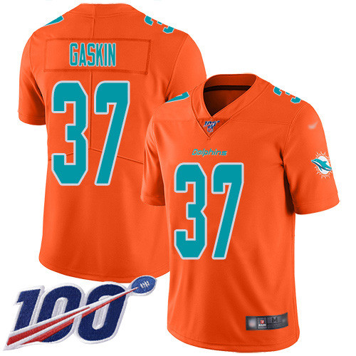 Personalized Dolphins #37 Myles Gaskin Orange Men’s Stitched NFL Limited Inverted Legend 100th Season Jersey