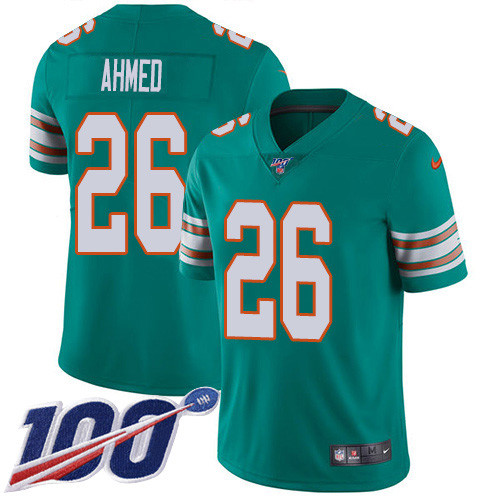 Personalized Dolphins #26 Salvon Ahmed Aqua Green Alternate Men’s Stitched NFL 100th Season Untouchable Limited Jersey