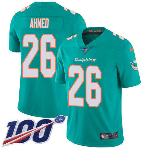 Personalized Dolphins #26 Salvon Ahmed Aqua Green Team Color Men’s Stitched NFL 100th Season Untouchable Limited Jersey