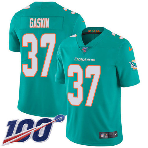Personalized Dolphins #37 Myles Gaskin Aqua Green Team Color Men’s Stitched NFL 100th Season Untouchable Limited Jersey