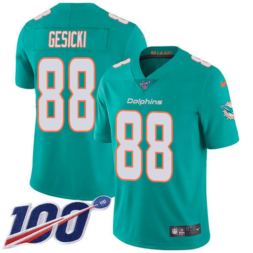 Personalized Dolphins #88 Mike Gesicki Aqua Green Team Color Men’s Stitched NFL 100th Season Untouchable Limited Jersey