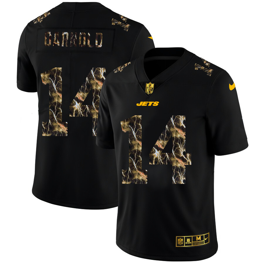 Personalized New York Jets #14 Sam Darnold Men’s Black Flocked Lightning Limited NFL Jersey