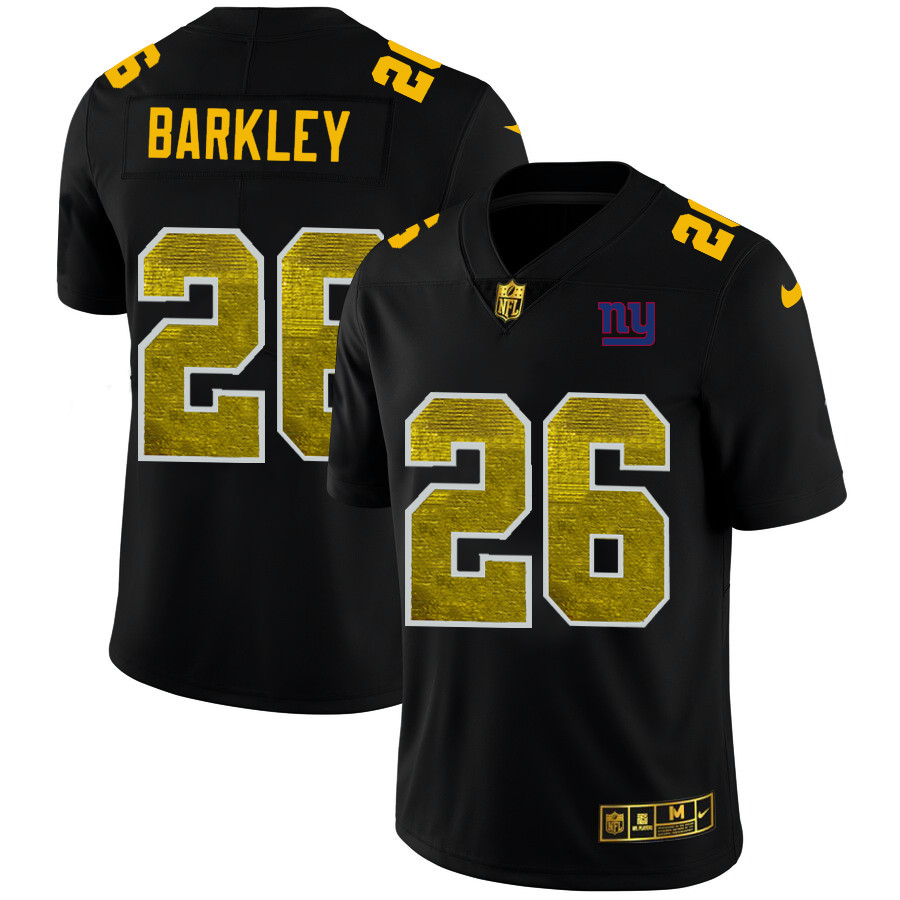 Personalized New York Giants #26 Saquon Barkley Men’s Black Golden Sequin Limited NFL Jersey