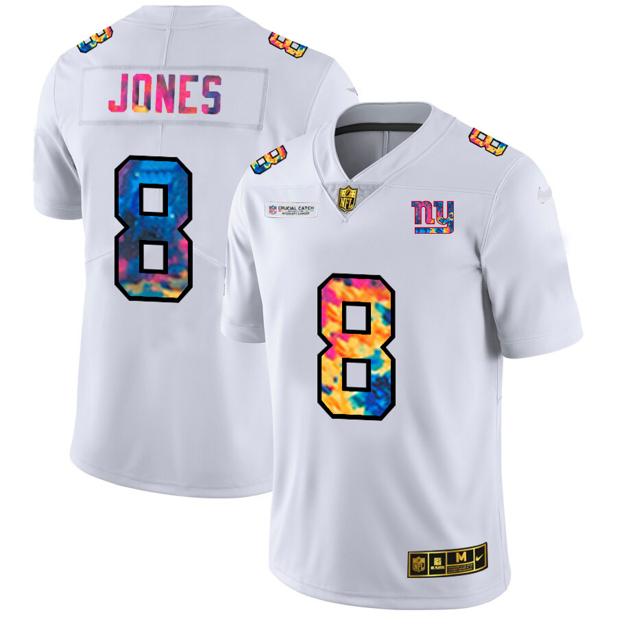 Personalized New York Giants #8 Daniel Jones Men’s White Multi-Color 2020 NFL Crucial Catch Limited NFL Jersey