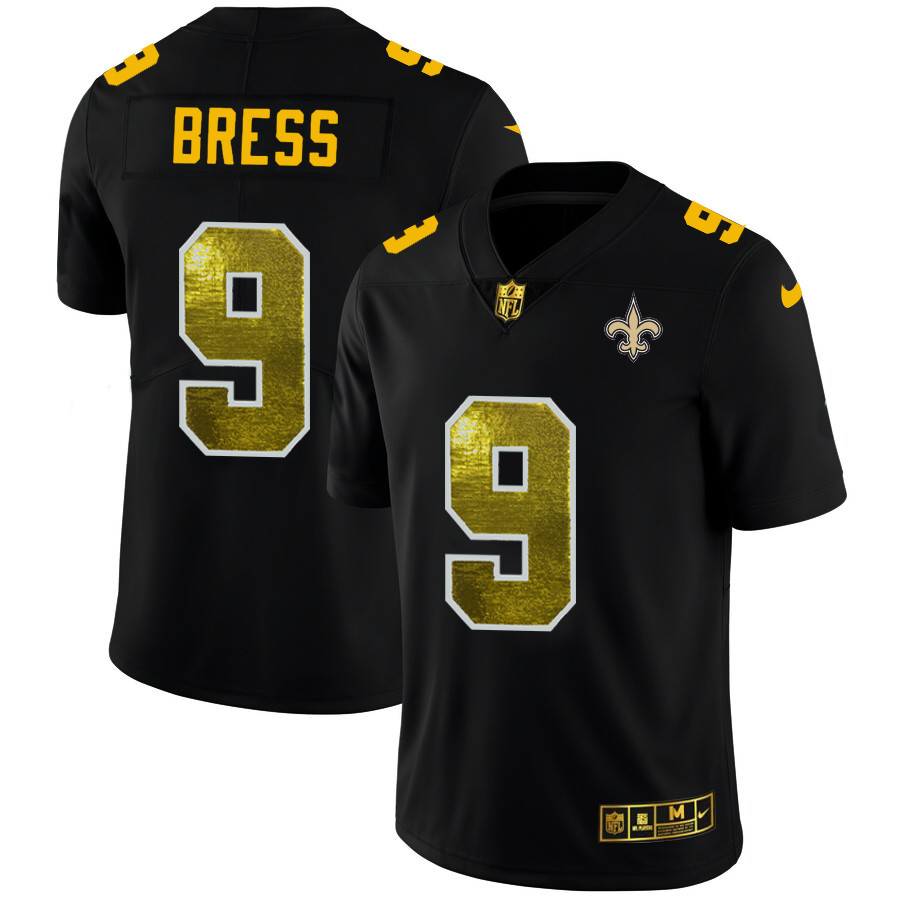 Personalized New Orleans Saints #9 Drew Brees Men’s Black Golden Sequin Limited NFL Jersey