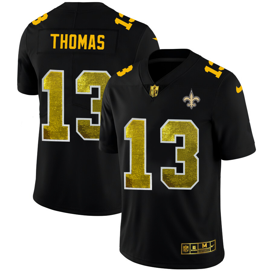Personalized New Orleans Saints #13 Michael Thomas Men’s Black Golden Sequin Limited NFL Jersey