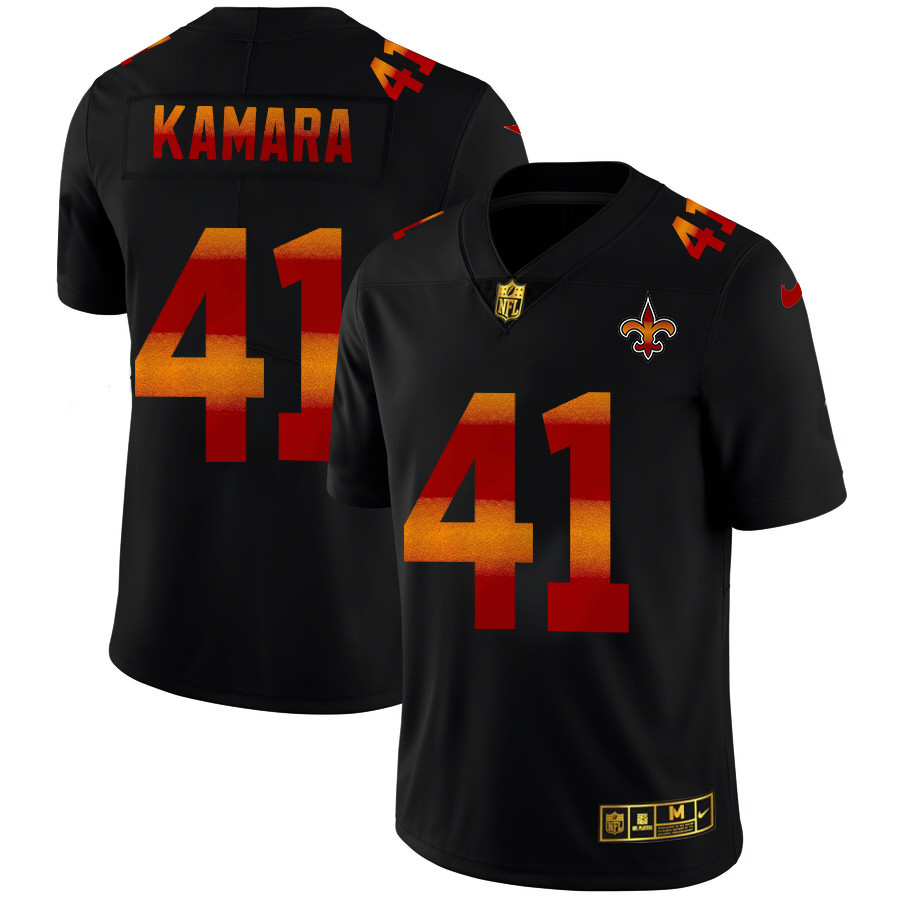 Personalized New Orleans Saints #41 Alvin Kamara Men’s Black Red Orange Stripe Limited NFL Jersey