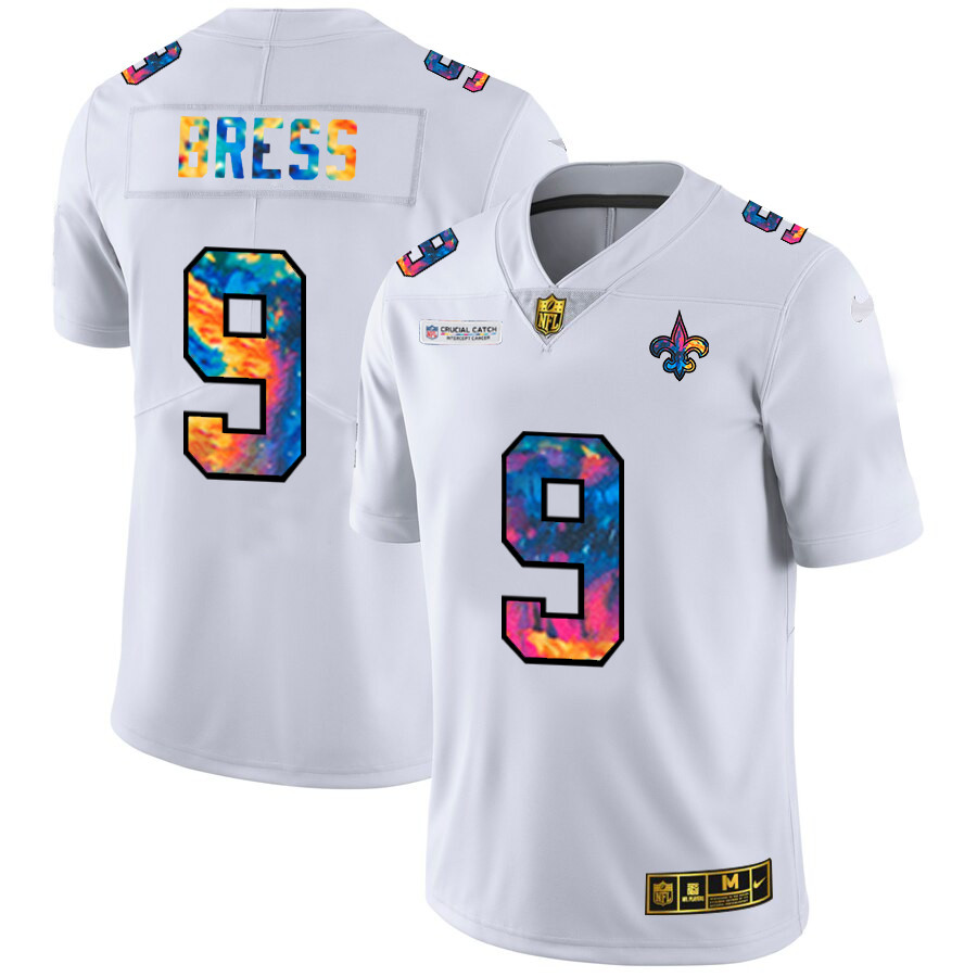Personalized New Orleans Saints #9 Drew Brees Men’s White Multi-Color 2020 NFL Crucial Catch Limited NFL Jersey