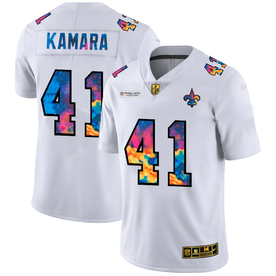 Personalized New Orleans Saints #41 Alvin Kamara Men’s White Multi-Color 2020 NFL Crucial Catch Limited NFL Jersey