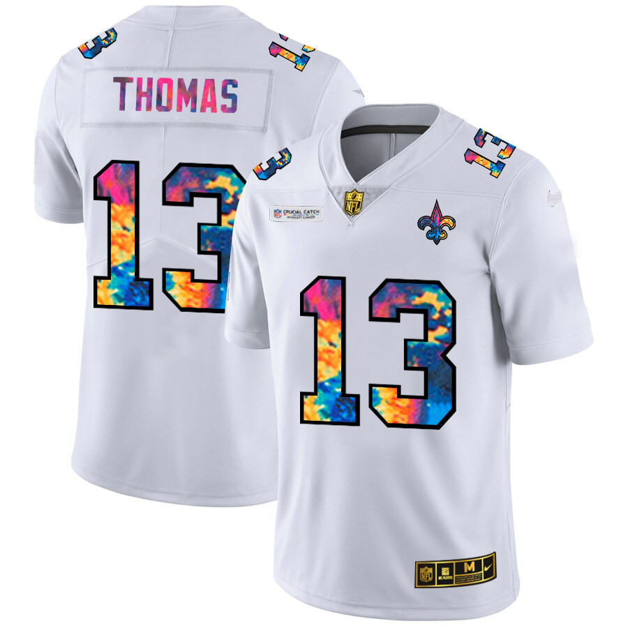 Personalized New Orleans Saints #13 Michael Thomas Men’s White Multi-Color 2020 NFL Crucial Catch Limited NFL Jersey