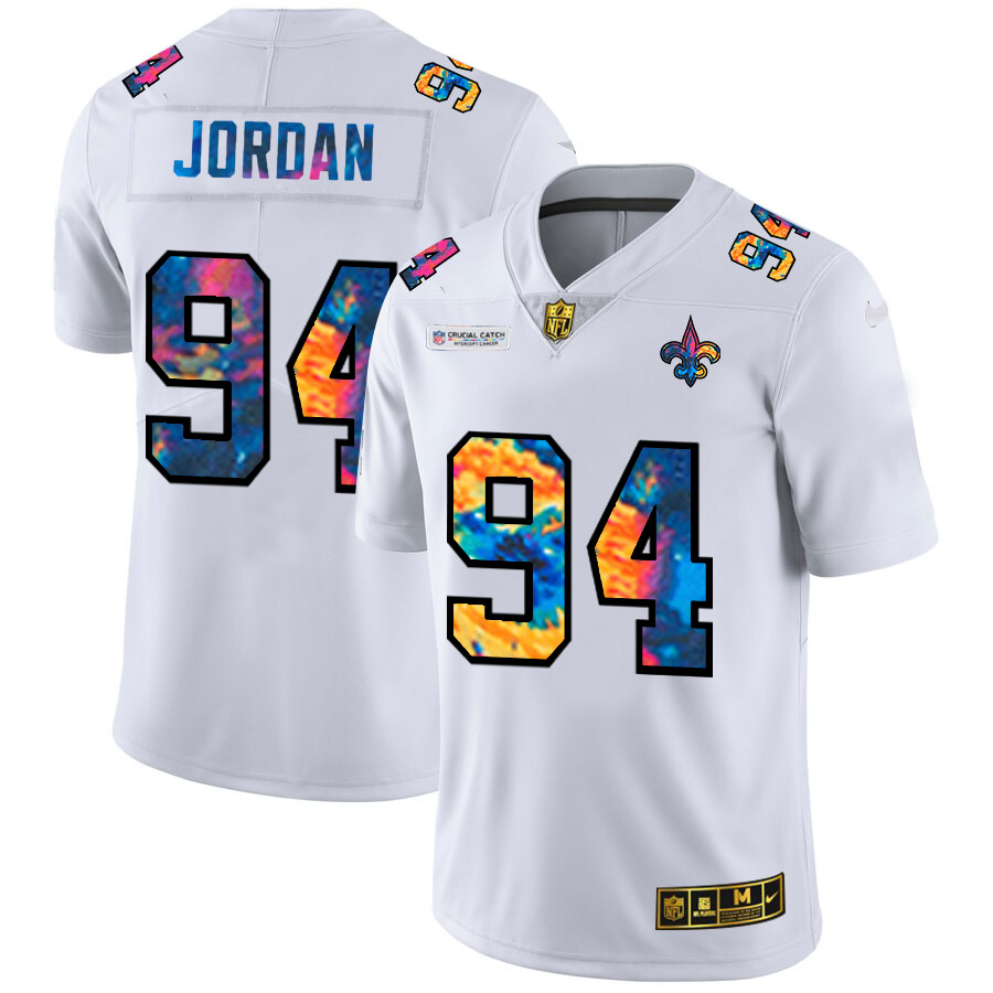 Personalized New Orleans Saints #94 Cameron Jordan Men’s White Multi-Color 2020 NFL Crucial Catch Limited NFL Jersey