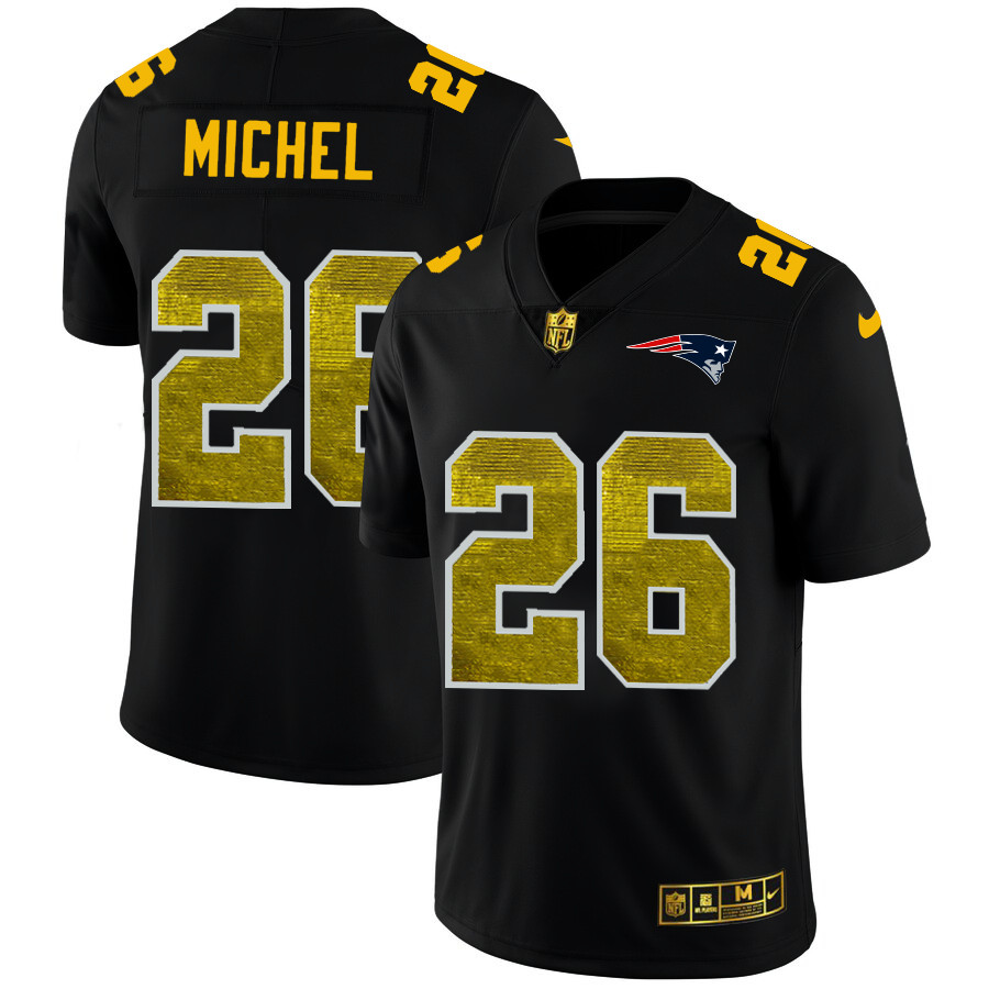 Personalized New England Patriots #26 Sony Michel Men’s Black Golden Sequin Limited NFL Jersey