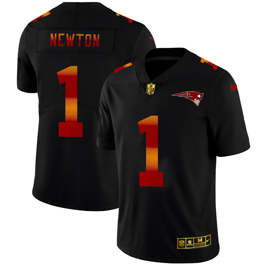 Personalized New England Patriots #1 Cam Newton Men’s Black Red Orange Stripe Limited NFL Jersey