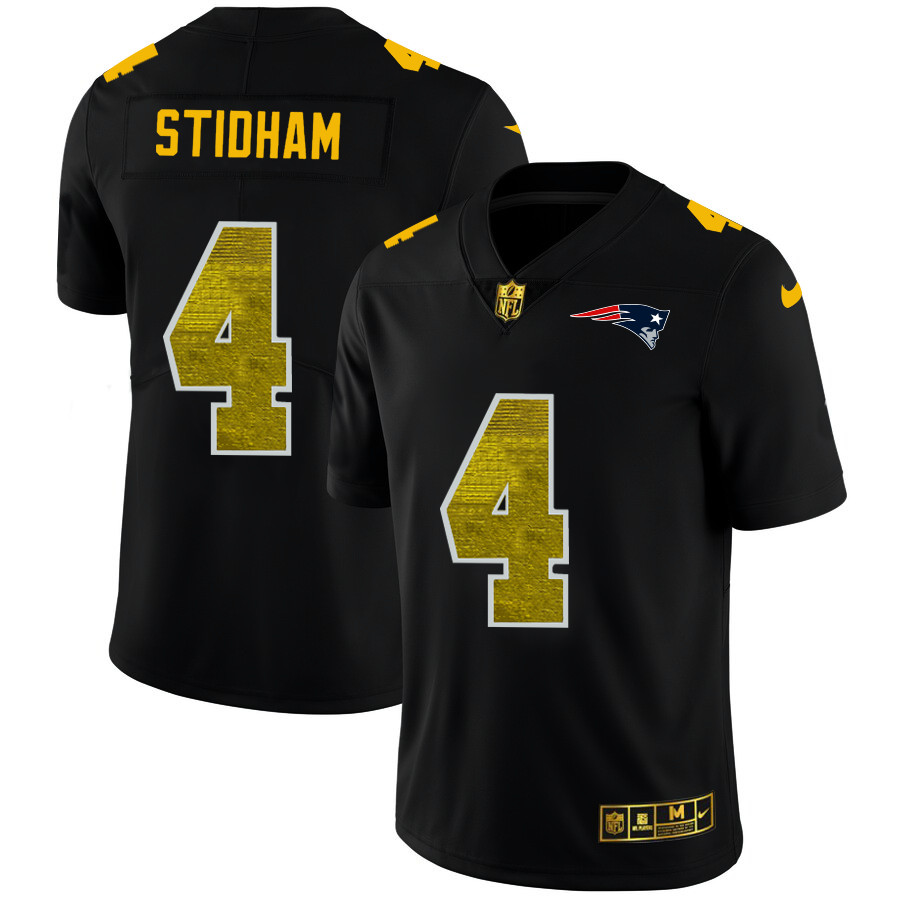 Personalized New England Patriots #4 Jarrett Stidham Men’s Black Golden Sequin Limited NFL Jersey