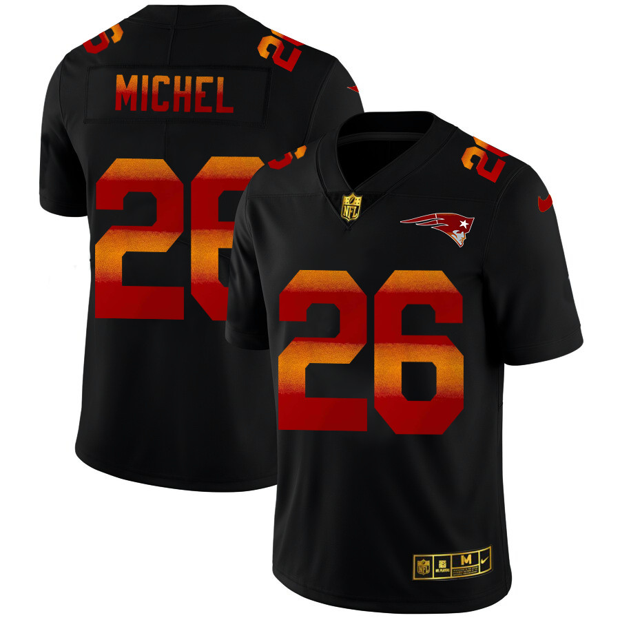 Personalized New England Patriots #26 Sony Michel Men’s Black Red Orange Stripe Limited NFL Jersey