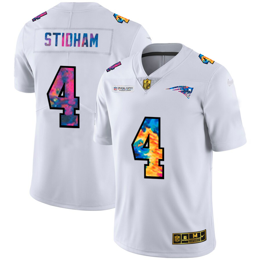 Personalized New England Patriots #4 Jarrett Stidham Men’s White Multi-Color 2020 NFL Crucial Catch Limited NFL Jersey