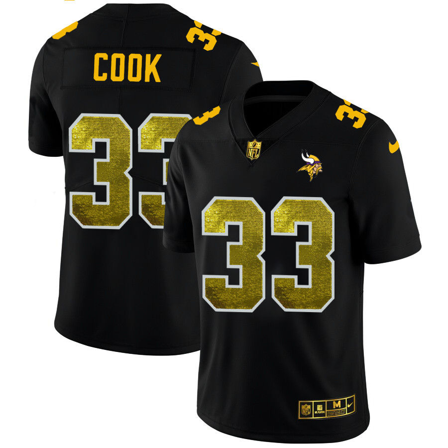 Personalized Minnesota Vikings #33 Dalvin Cook Men’s Black Golden Sequin Limited NFL Jersey