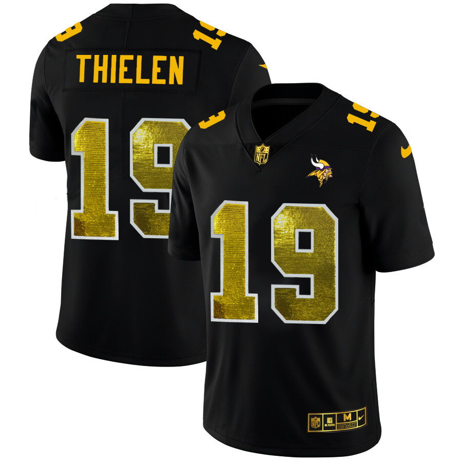 Personalized Minnesota Vikings #19 Adam Thielen Men’s Black Golden Sequin Limited NFL Jersey
