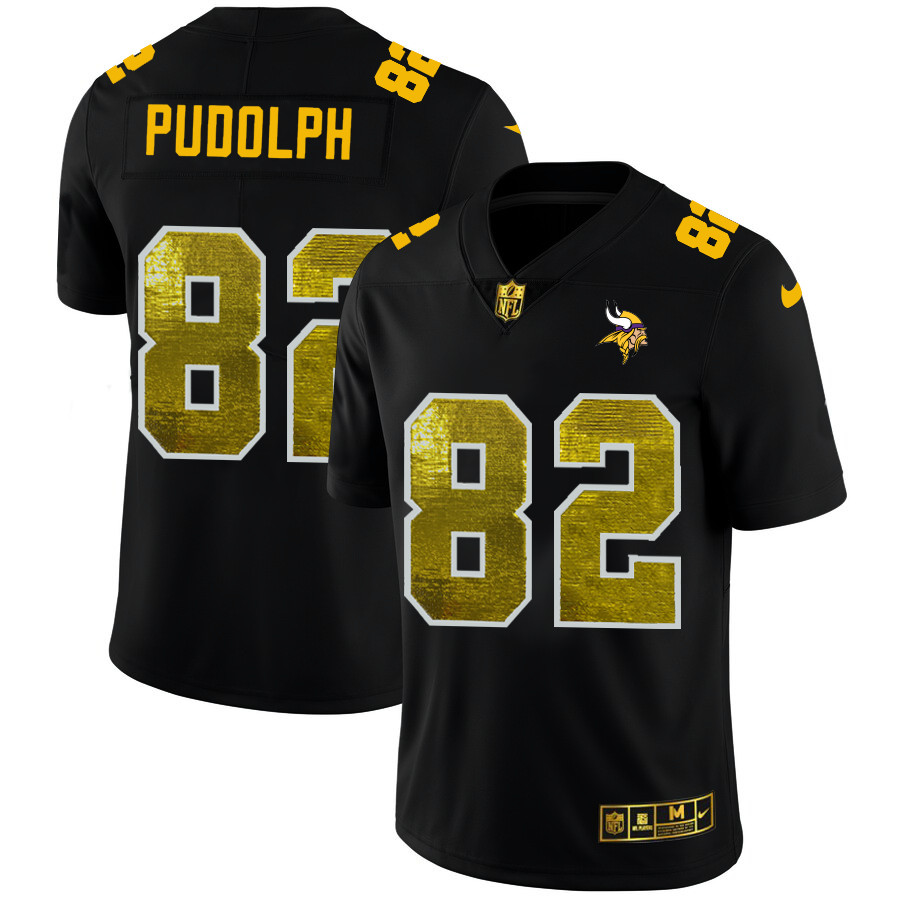 Personalized Minnesota Vikings #82 Kyle Rudolph Men’s Black Golden Sequin Limited NFL Jersey