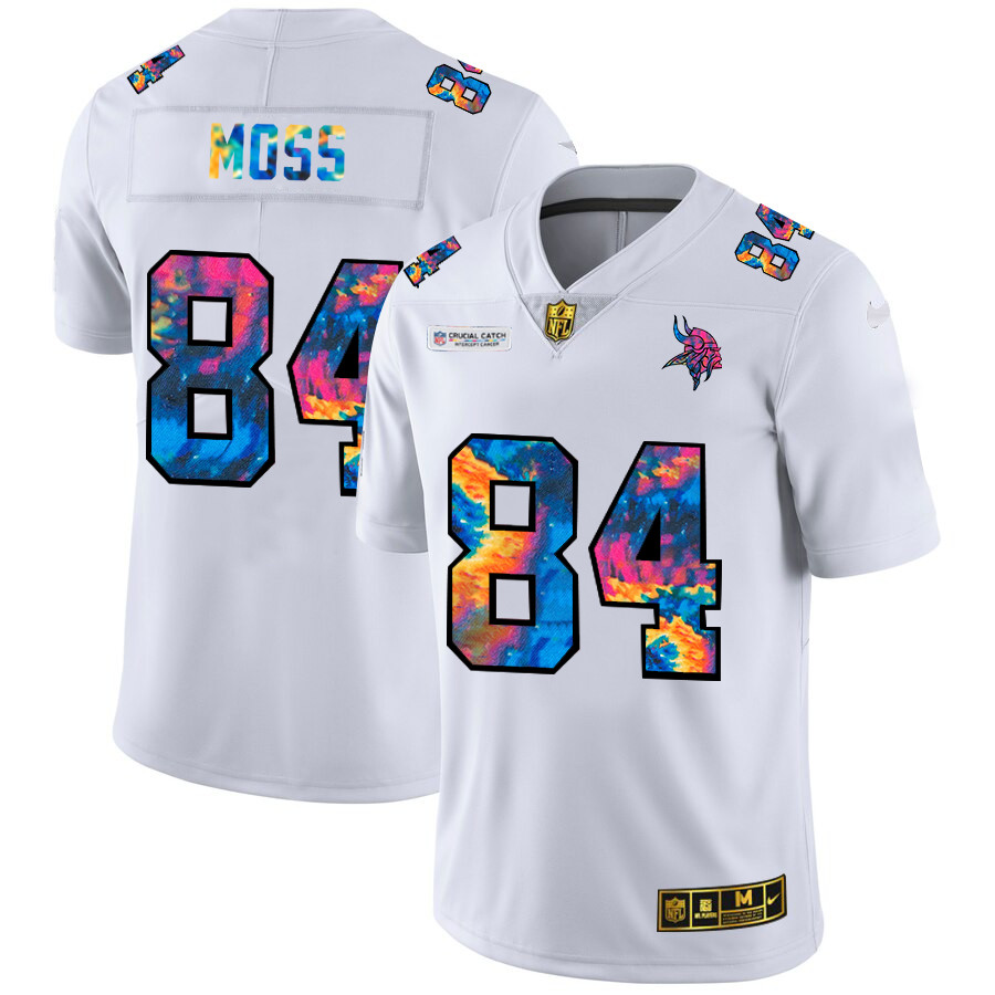 Personalized Minnesota Vikings #84 Randy Moss Men’s White Multi-Color 2020 NFL Crucial Catch Limited NFL Jersey