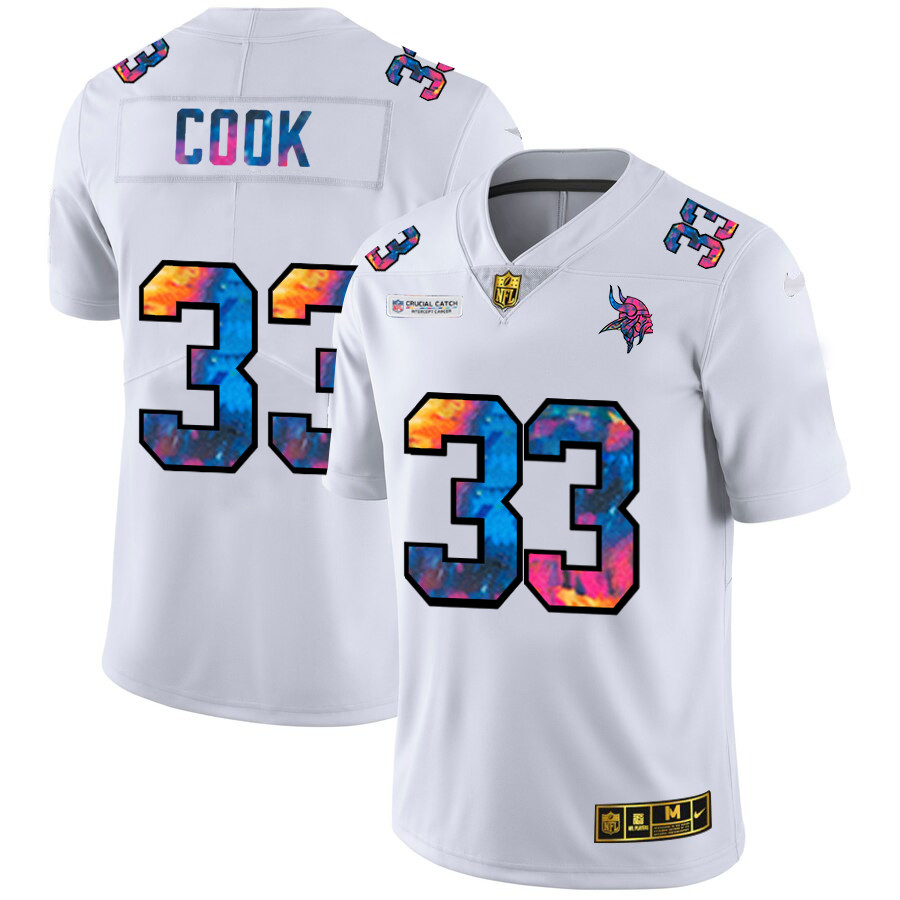 Personalized Minnesota Vikings #33 Dalvin Cook Men’s White Multi-Color 2020 NFL Crucial Catch Limited NFL Jersey
