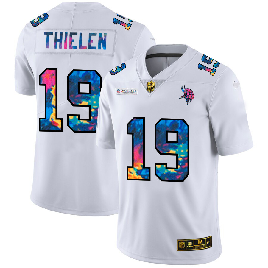 Personalized Minnesota Vikings #19 Adam Thielen Men’s White Multi-Color 2020 NFL Crucial Catch Limited NFL Jersey
