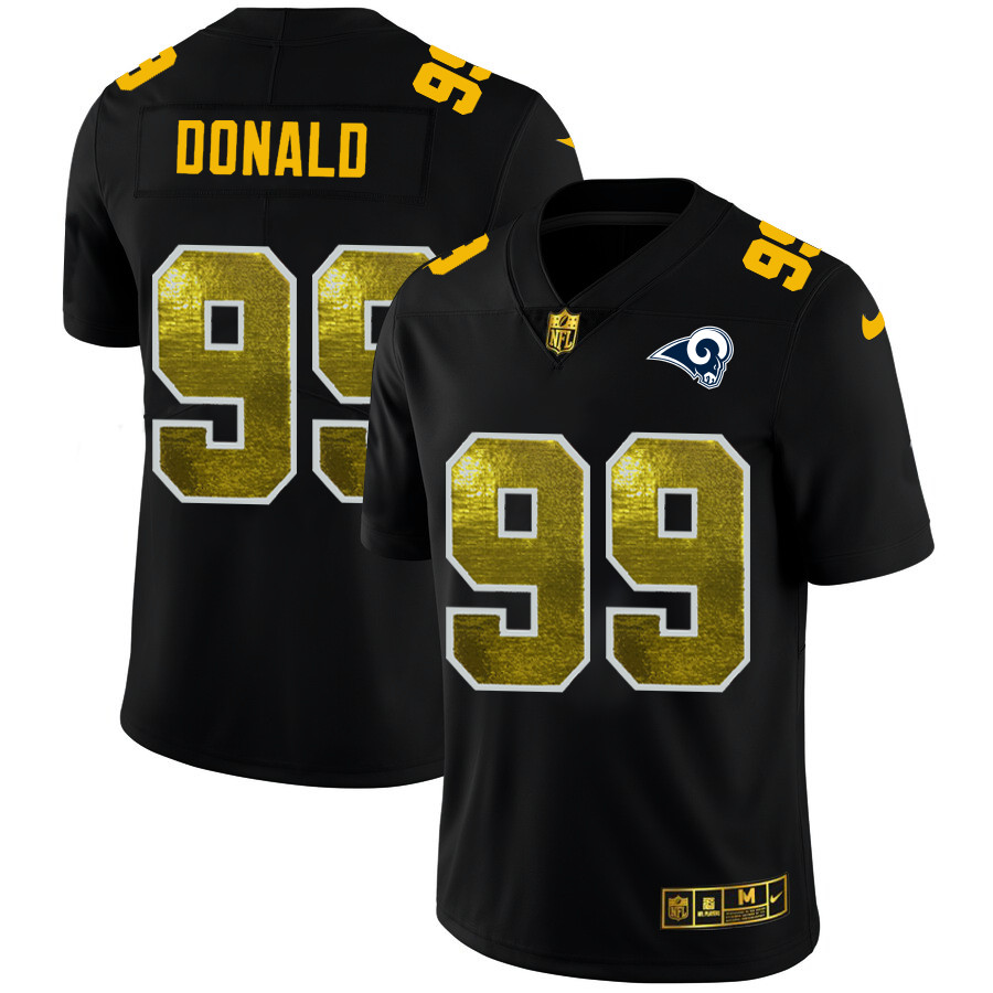 Personalized Los Angeles Rams #99 Aaron Donald Men’s Black Golden Sequin Limited NFL Jersey