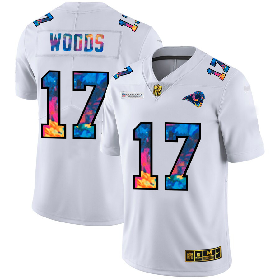 Personalized Los Angeles Rams #17 Robert Woods Men’s White Multi-Color 2020 NFL Crucial Catch Limited NFL Jersey