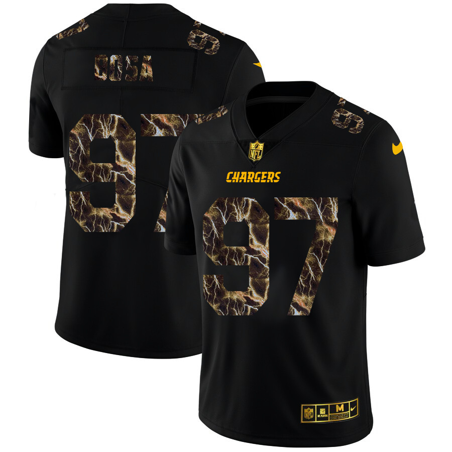 Personalized Los Angeles Chargers #97 Joey Bosa Men’s Black Flocked Lightning Limited NFL Jersey